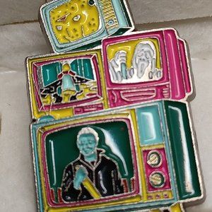 Retro TV Sets With Horror Film Scenes Lapel Pin